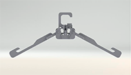the image shows the same hanger but the 2 legs are spreaded out from each other. The 2 pictures highlight the lock mechanism on the hook slide down along the designed track.